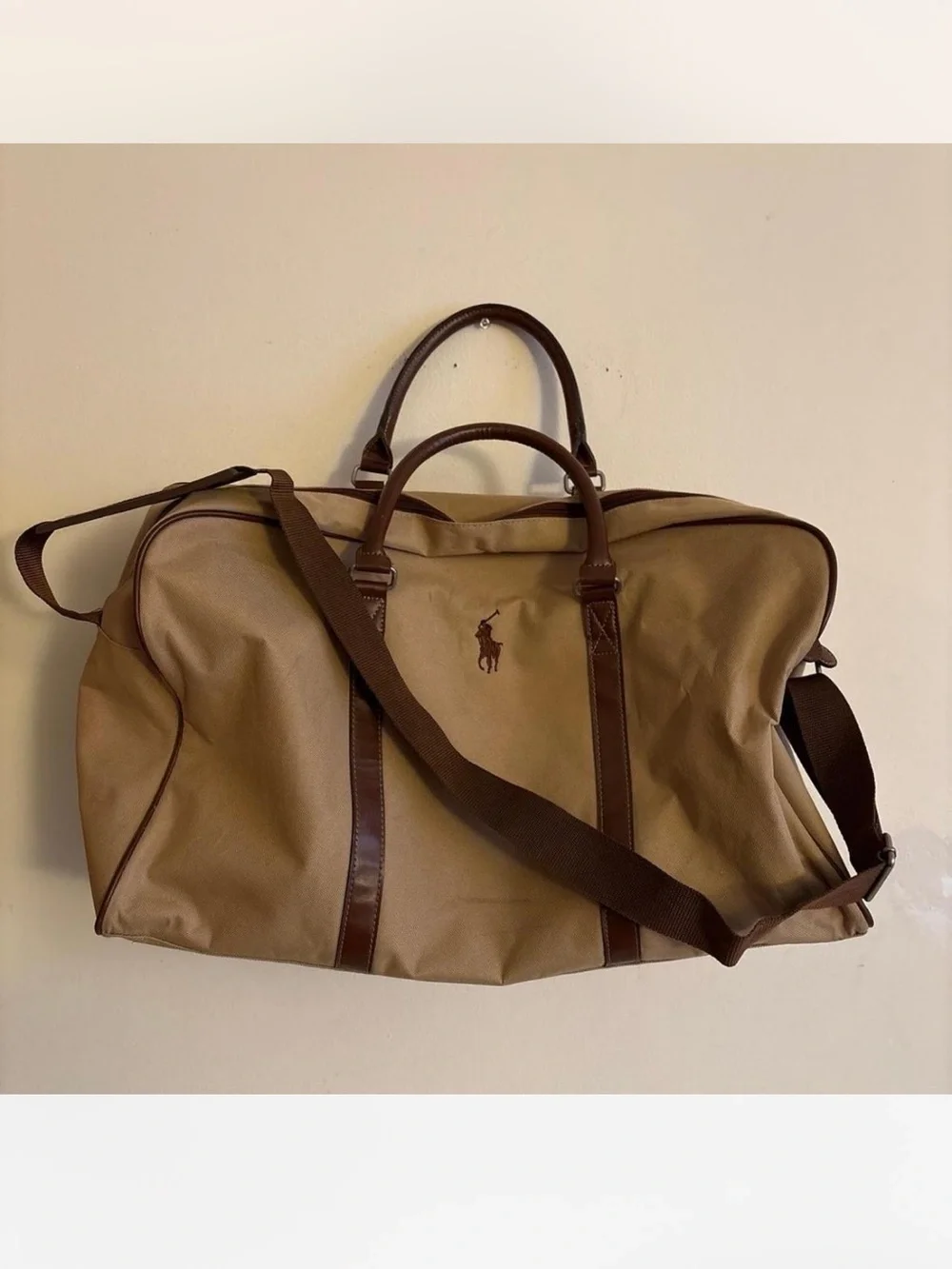 Vintage Polo by Ralph Lauren Tan and Brown Canvas Duffel Bag